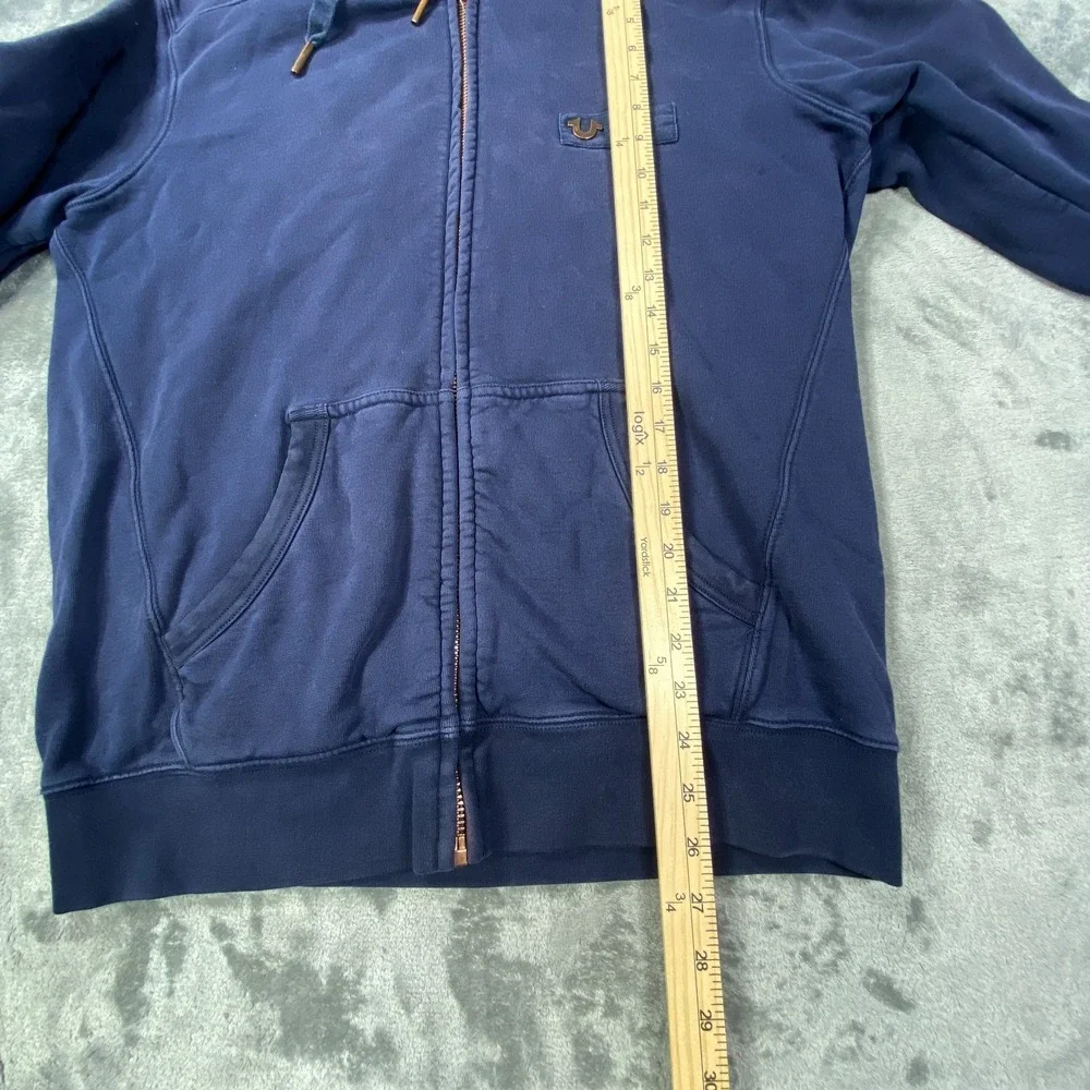 True Religion Hoodie Large Blue Full Zip Sweatshirt Horseshoe Logo Casual‎ Heavy